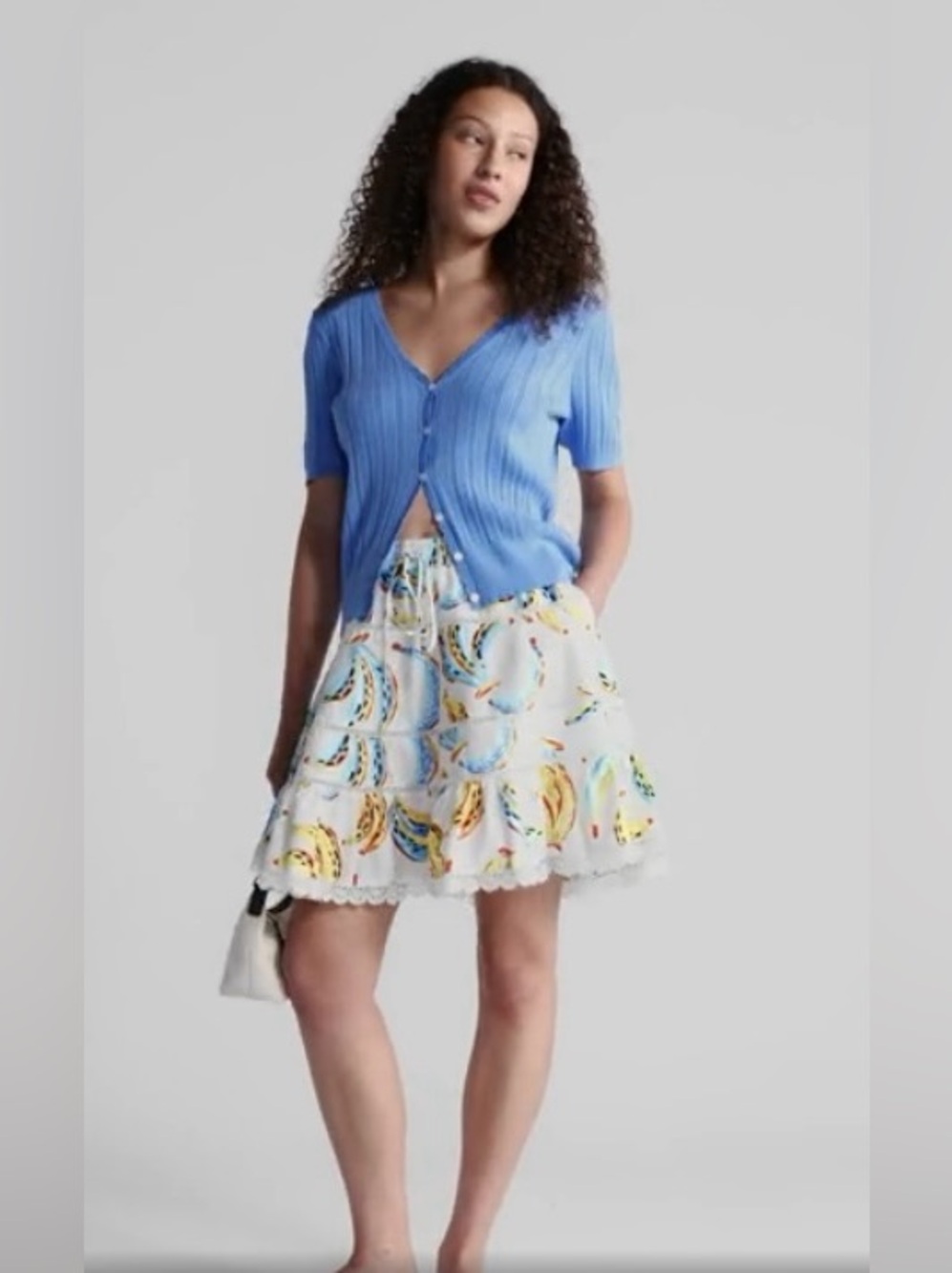 Free Assembly Mini Skirt with Colorful Banana Print